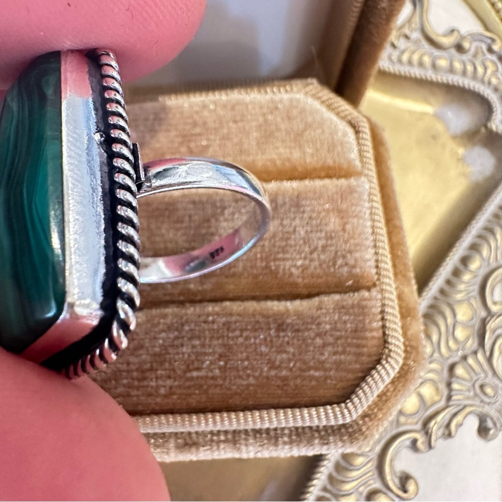 Malachite Sterling Silver Ring 6 Rectangle - Picture 5 of 5